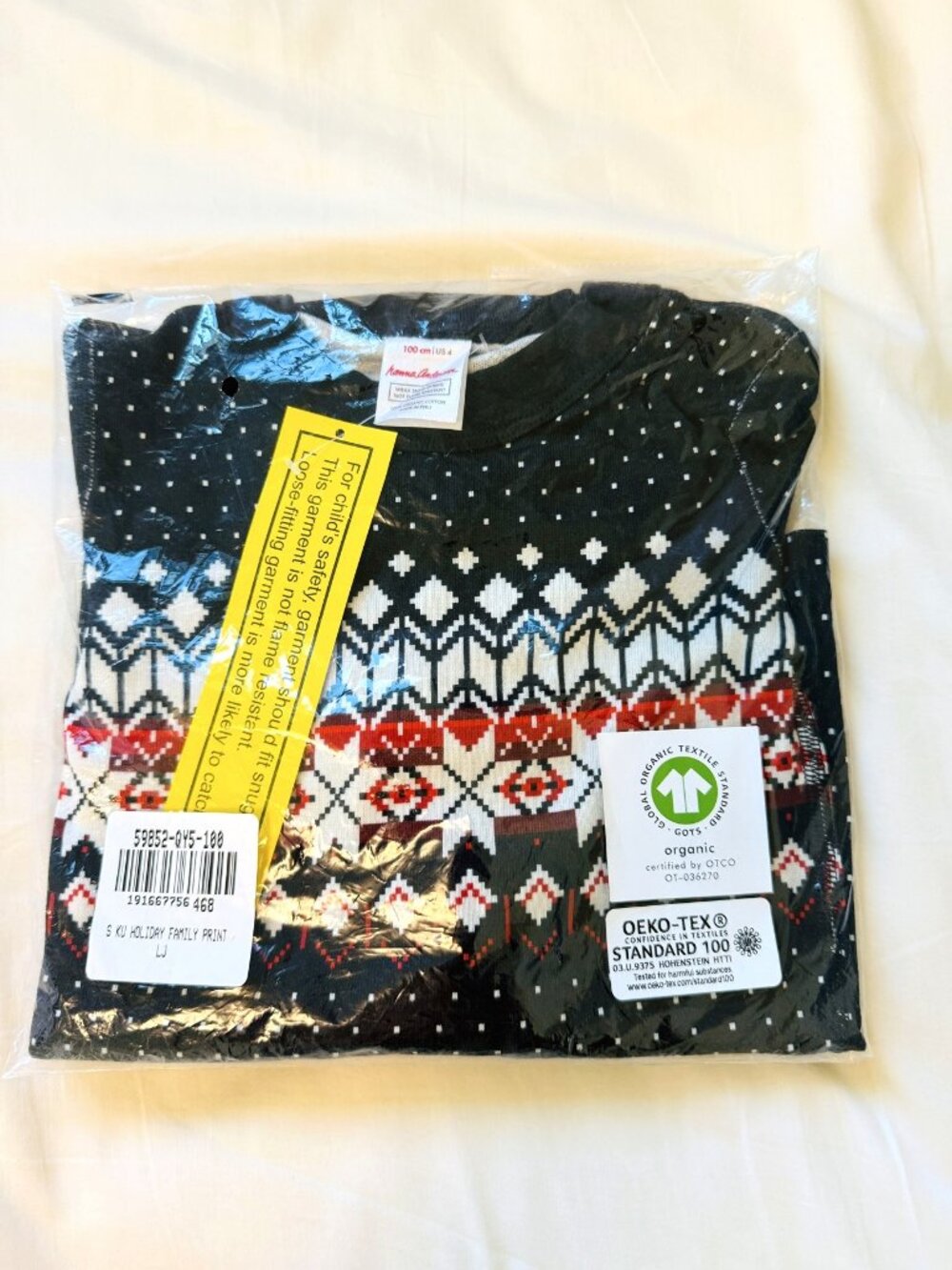 NWT - Hanna Andersson Kids Pajama Set – Holiday Fair Isle Print – US 4 (100cm)